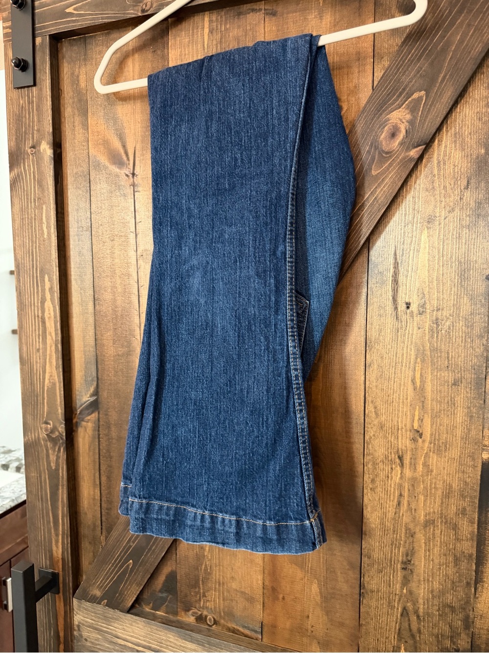 Kimes Ranch women’s Dark Blue Bootcut Jeans with Yellow Stitch Detail - Picture 2 of 4